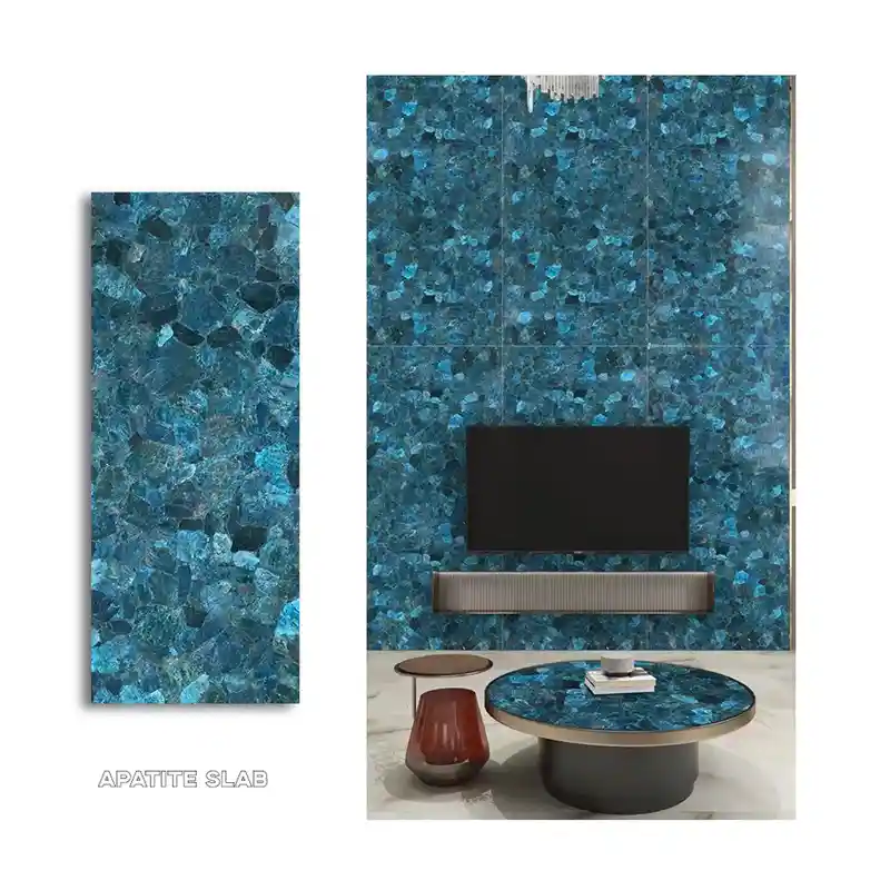 Blue Apatite Wall and Tables KA UNITED Blue Apatite Wall and Tables KA UNITED
