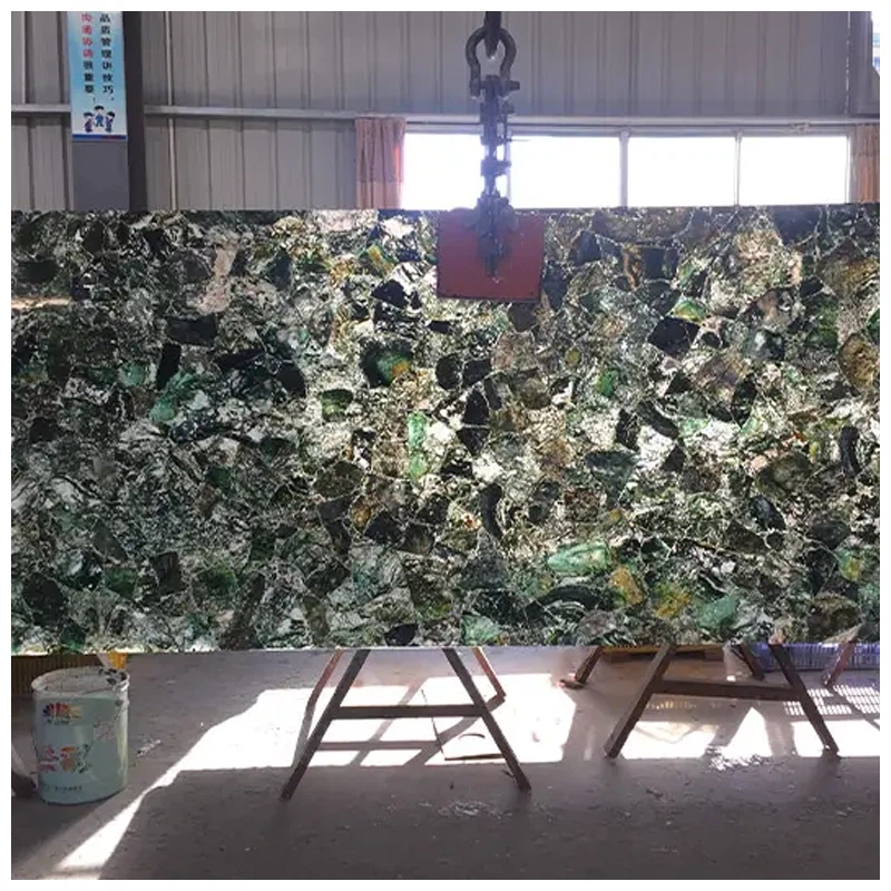 Backlit Moss Agate Green Gemstone Slab