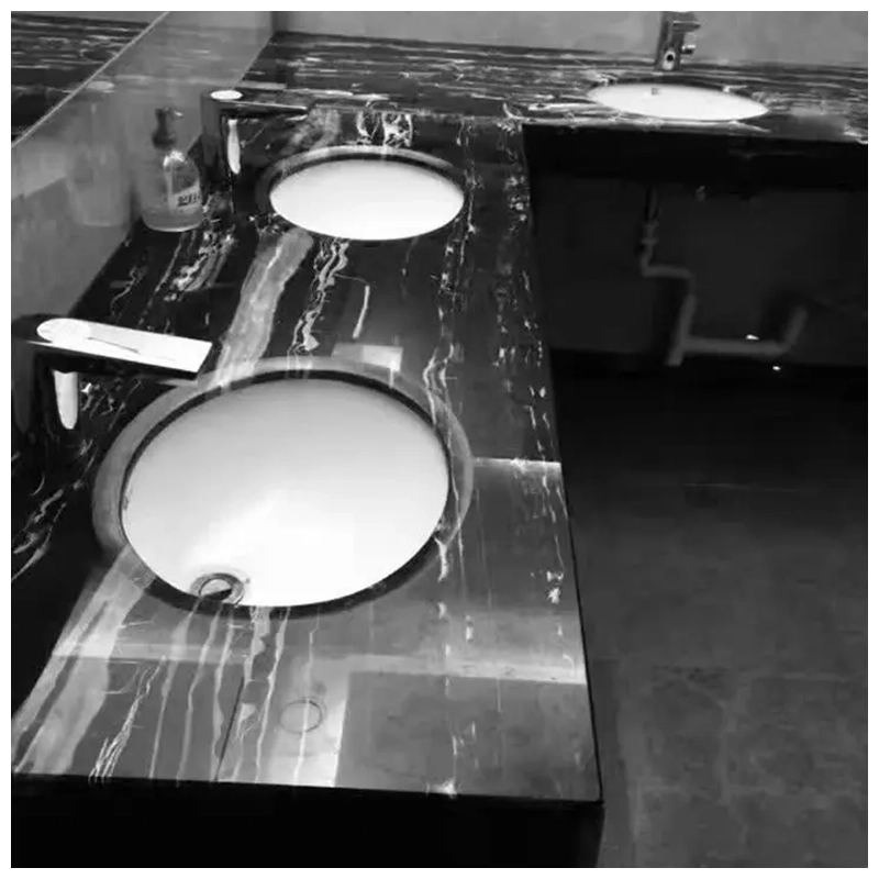 Double Sinks Silver Portoro Black Marble Vanity Countertops
