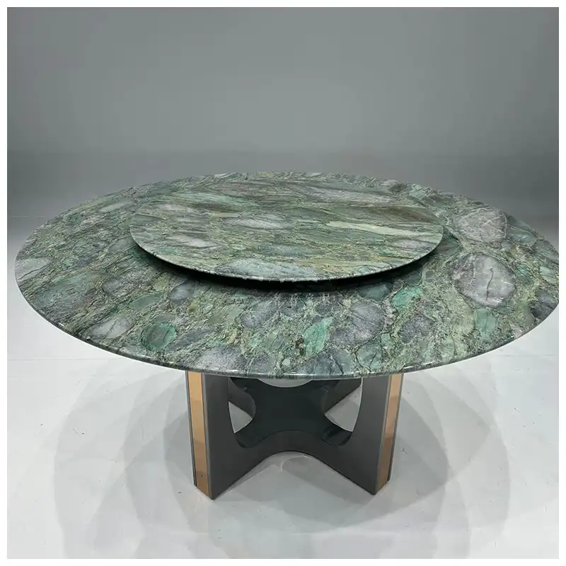 Emerald Green Quartzite Brass Base Dining Tables Emerald Green Quartzite Brass Base Dining Tables